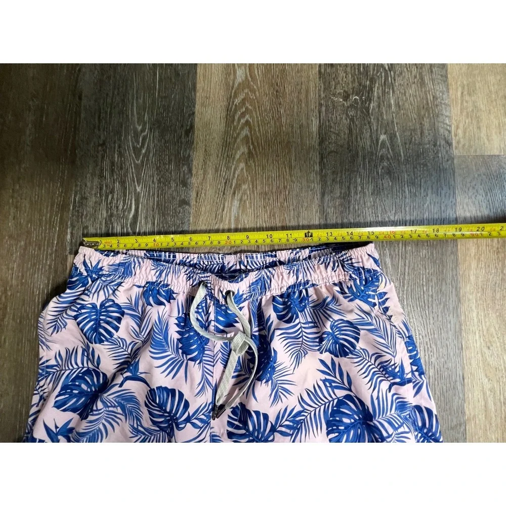 Swim Trunks Mens XL Pink Blue Tropical‎ Leaf Good Condition Drawstring